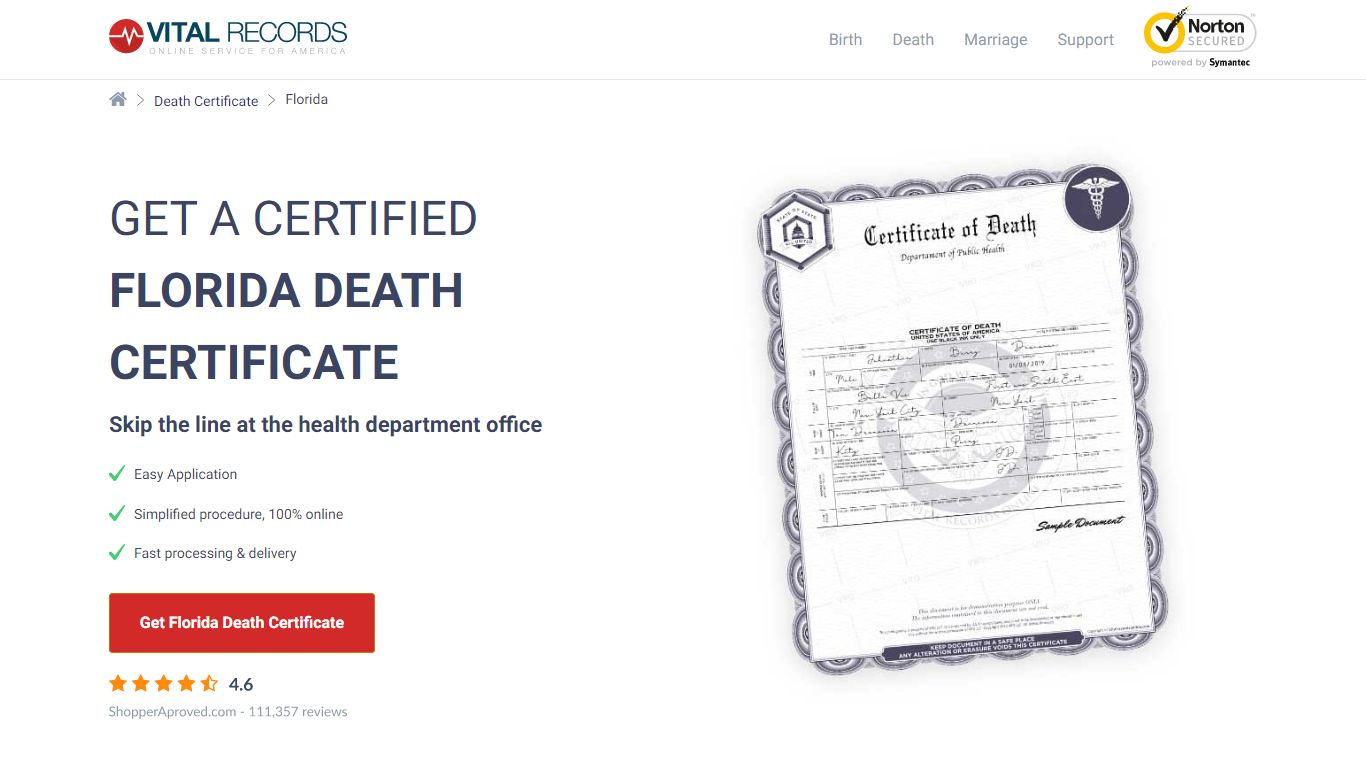 Official Florida Death Certificate | Get Your Death Records